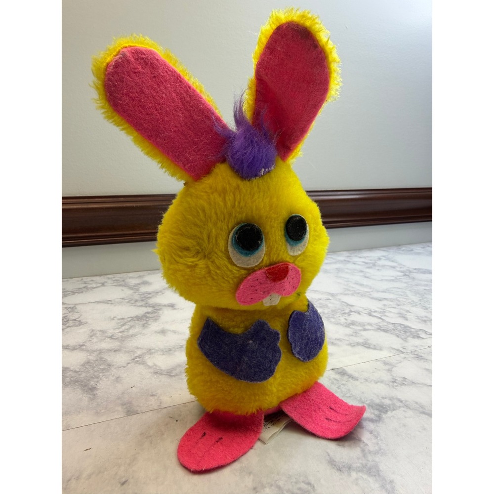 Vintage 1974 Wallace Berrie Fluffy Bunny Plush Yellow Pink Purple 9" WB 186 - Picture 12 of 13